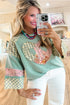 Plaid Floral Peace Heart Graphic Wide Long Sleeve Top
